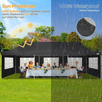 COBIZI 10x30 Pop up Canopy with Roller Bag & 8 Removable Sidewalls, Canopy Tent for Parties, Wedding, and Commercials, Waterproof and Instant Shelter UV50+ Outdoor Gazebo with 4 Sandbags(Black)