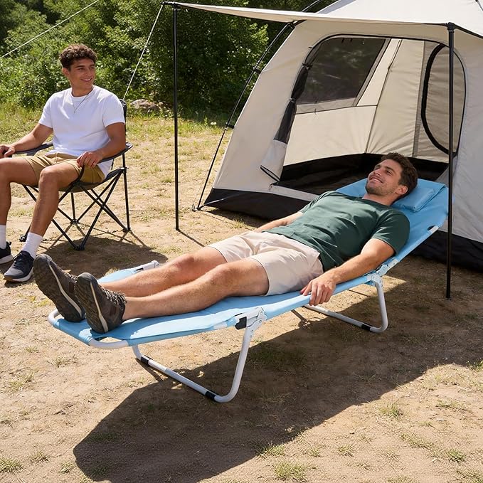 LILYPELLE Folding Camping Cot, Extra Wide Heavy Duty Sleeping Cots with Carry Bag, Double Layer Oxford Portable Travel Camp Cots for Home, Office Nap and Outdoor Beach
