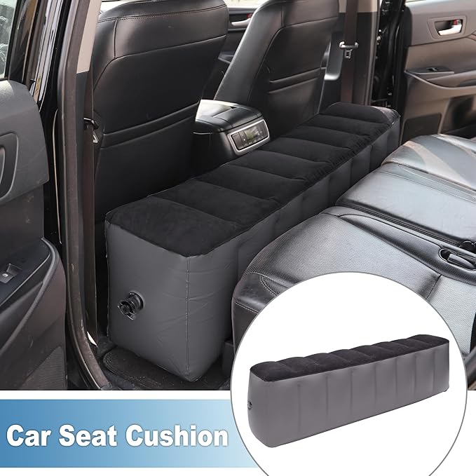 Car Air Inflation Mattress 51.18"x11.02"x16.54" Comfortable Rear Seat Air Travel Bed Car Sleeping Mat for Napping Travel Black Gray