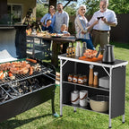 VINGLI Camping Table, Aluminum Portable Bar Table 39''L x 34''H, 2-Tier Storage Shelves, Removable Oxford Cloth, Carrying Bag, Lightweight Folding Table for Events, Outdoor, Party, Picnic