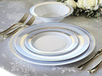 OCCASIONS 50 Blue Plastic Plates (25 Guests) - Heavyweight Disposable Set with Gold Rim - 25 x 10.5" Dinner + 25 x 7.5" Salad/Dessert for Weddings & Parties - Ritz Blue and Gold