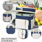 LOKASS Lunch Box for Women/Men-16L-Insulated Lunch Bag, Expandable Double-layer Leakproof Cooler Bag with Upgrade Adjustable Shoulder Strap Ideal for Work/Travel/Picnics（Dark Blue）