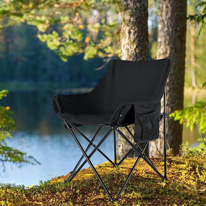 Leonyo 2 Pcs Portable Camping Chairs for Adults, Oversized Lawn Chair with Folding Camping Table for Outdoor Sports, Fishing, Rv Travel, Beach, Picnic – Black