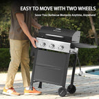 MASTER COOK 3 Burner BBQ Propane Gas Grill, 472 Sq. In. Cooking Area, 30,000 BTU Stainless Steel Barbecue Grill with Two Foldable Shelves for Outdoor Patio, Backyard