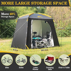 Happy Travel Bike Storage Shed Tent, Waterproof Portable Bike Cover with 40% More Top Space for 2/3/4/5 Bikes,Clips Easy Setup Sheds Shelter with Lockable Bicycle Design for Garden Tools, Lawn Mower