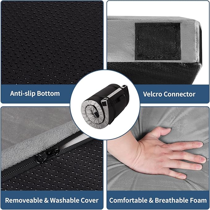 Memory Foam Camping Mattress Pad，Portable Roll Up Sleeping Pad for Floor,Camping, Car|Twin, Single, Kid Cot, Outdoor Guest Bed,Removable Waterproof Cover Travel Bag