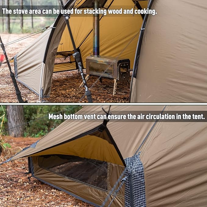 POMOLY Tunnel Tent for 1-2P Camping, Locomotive 2 Chimney Tent for 4 Season Hiking, Backpacking, Hunting (Without a Ground Sheet)
