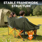Double Camping Chair Oversized Padded Camping Chairs for Adults Folding Loveseat with Cup Holders and Side Pockets Heavy Duty Outdoor Lawn Chairs for Camping,Sports, Fishing,Beach,Green