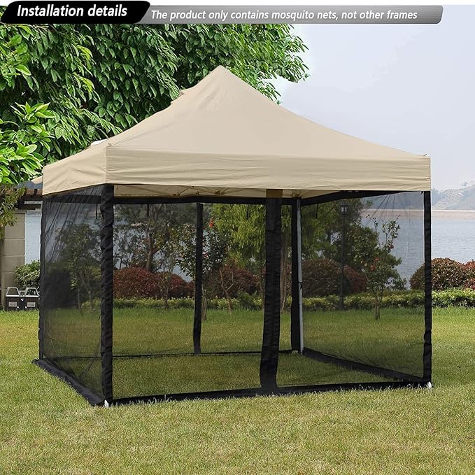 10x10 Mosquito Netting for Patio Canopy Tent/Pop Up Canopy Tent,Double Door Side Screen Easy Installation Black（Only Mosquito Net No Frame） (Embedded 10x10)