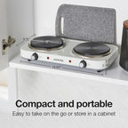 Proctor Silex Portable Electric Stove, Cast Iron Double Burner Cooktop, Compact, Adjustable Temperature Hot Plate, 1700 Watts, White (34117)