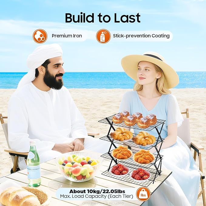 4 Tier Foldable Camping Table, Portable Outdoor Cooling Rack, Tabletop Organizer for Barbecue Picnic Camping, 15.75x9.84in, 22lbs/Tier Load