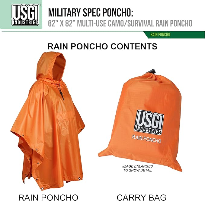 USGI Industries Military Style Poncho Multi Use Rip Stop Camouflage Rain Poncho
