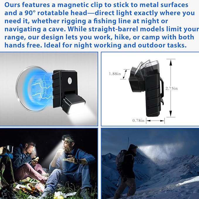 Clip on Hat Light Magnetic,Artist Limited Edition,USB C Cap Lights Clip on 220 Lumens with Red Light for Everyday Carry, Camping, Hiking Night Working, Running, Fishing(Black)