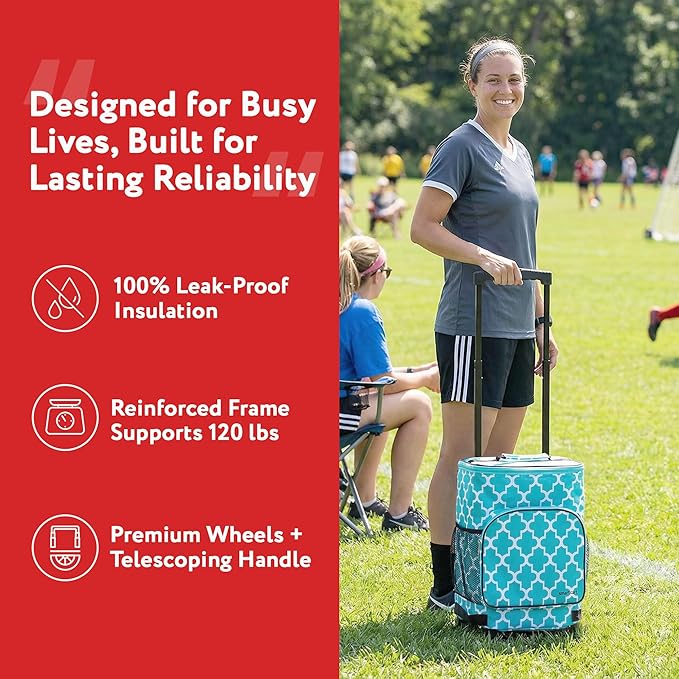 dbest products Ultra Compact Cooler Smart Cart, Moroccan Tile Insulated Collapsible Rolling Tailgate BBQ Beach Summer