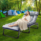 NAIZEA Folding Camping Cot W/Mat for Adults, Adjustable Lounge Chair Outdoor, Heavy Duty Sleeping Cot Bed, Travel Camp Cots for Pool, Beach, Patio Sunbathing