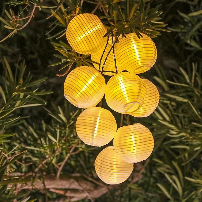 Vigdur Solar Lantern String Lights - Outdoor Paper Lantern Lights Waterproof, Outdoor Patio Light for Garden Party Camping Yard Decor, (6.6FT)