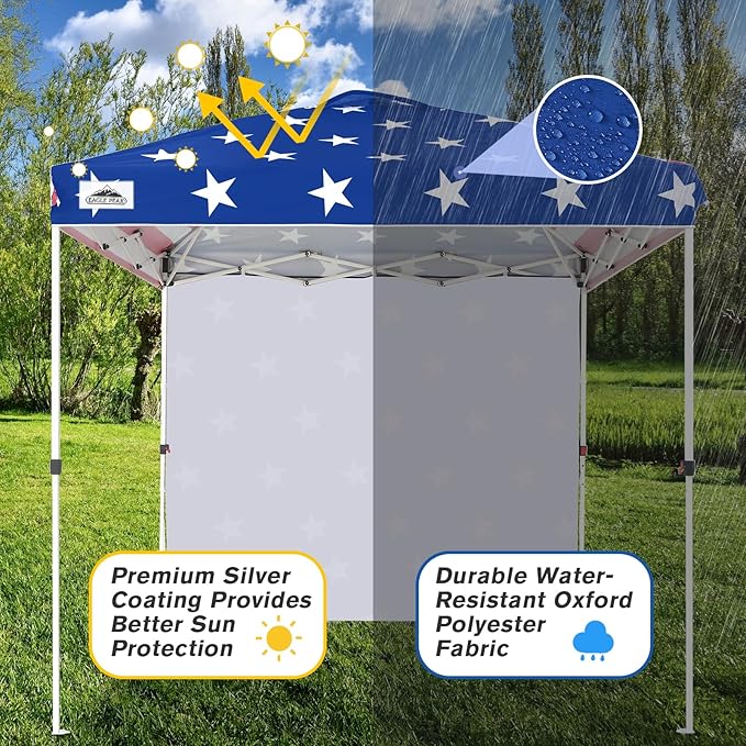 EAGLE PEAK Commercial Canopy 8x8 Pop Up Canopy Tent with 1 Sidewall, Easy Setup Heavy Duty Instant Event Shelter for Vendors & Markets, Outdoor Sun Shade, American Flag