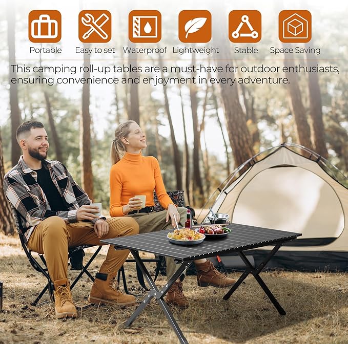 Outvita Beach Picnic Table, Lightweight Roll Up Low Camping Table, Portable Folding Table with Carrying Bag for Outdoor, BBQ, Sand, Picnic, Party, Patio 34 Inches