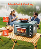 VEVOR Outdoor Camping Oven, 2-in-1 Portable Gas Camping Stove Oven Combo, Adjustable Fire, 60-Minute Timer, Windproof, for Camping Backyard Picnic Outdoor Cooking, Universal Butane Canister Compatible