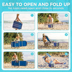 #WEJOY Folding Lounge Chair with Canopy Shade, Portable Adjustable 5-Position Patio Chaise Lounger with Pillow & Pouch for Lay Flat Outdoor Lawn Backyard Beach Camping Pool Tanning (Blue White)
