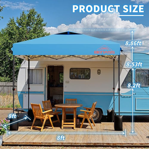 8x8 Pop Up Canopy, Easy Up Canopy Tent, Heavy Duty Tents for Parties, One Person Set Up Event Tent, Turquoise