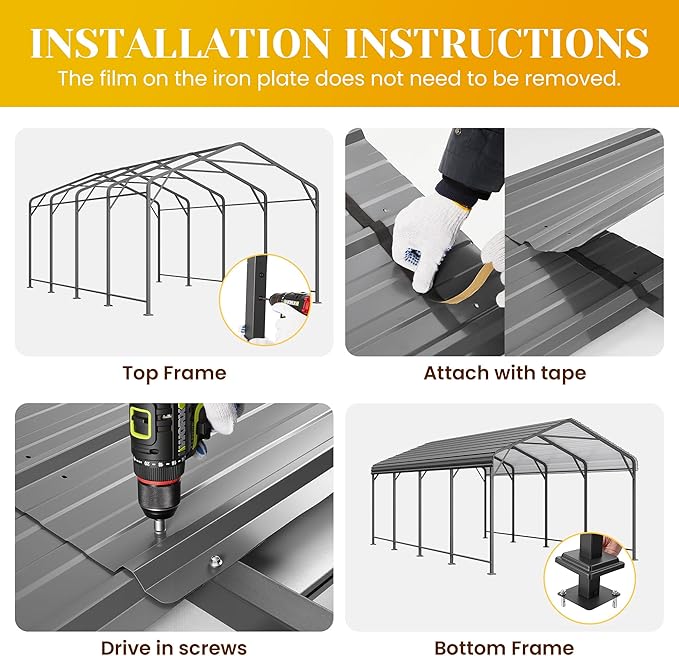 12' x 20' Carport, Heavy Duty Carport with Updated Roof & Enhanced Base, All Weather Steel Car Port, Multi-Use Car Port Garage, Metal Carports for Car, Truck, Boat, Tractors, Party, Grey