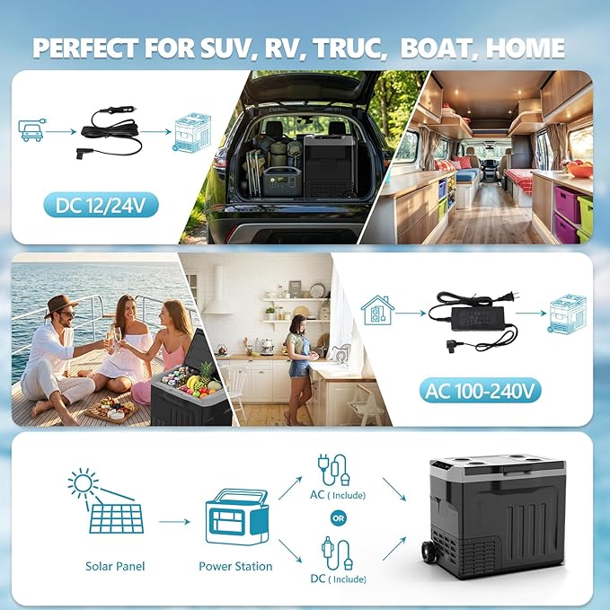 Kndko 12 Volt Car Refrigerator, 42 Quart Dual-Zone Portable Electric Cooler, Large Car Fridge 12V/24V DC/100-240V AC, -4℉~68℉, 12v Cooler with Wheels & Baskets for Road Trip, Truck, Camping
