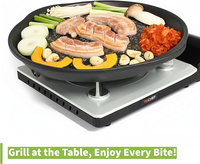 TECHEF - KBBQ Ultimate Set with Korean BBQ Grill Pan, Agni Portable Gas Stove Burner, Carrying Bag, 4 pack Butane Gas, Scissors, 2 BBQ Tongs, Made in Korea