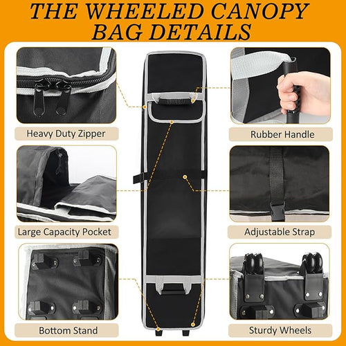 10 x 10 x 48in Canopy Roller Bag for Pop Up Canopy Tent with Sturdy Handles and Pocket, Wheeled Storage Bag for 10 x 10 Canopy Tent, Tent Bag Replacement Part, 800D Waterproof Oxford Fabric
