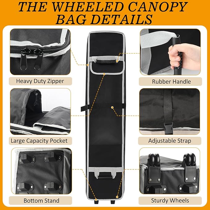 10 x 10 x 52in Canopy Roller Bag for Pop Up Canopy Tent with Sturdy Handles and Pocket, Wheeled Storage Bag for 10 x 10 Canopy Tent, Tent Bag Replacement Part, 800D Waterproof Oxford Fabric