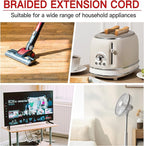 16/3 Flat Plug Braided Extension Cord 6 FT, Indoor 3 Prong Grounded Low Profile Extension Wire Flexible, Suitable for Home and Office, 13 Amp 1625 Watt 125VAC 16AWG, ETL Listed