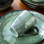 Tableware Set,16 Pieces Starlight Green Tableware, Kiln Glazed Tableware Tableware with Dinner Plate, Dessert Plate, Bowl, Cup
