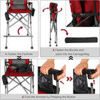Extra Tall Folding Chairs for Adults 330lbs, Portable Bar Height Foldable Director Chairs for Camping Outside, Comfortable with Makeup Pocket, High Back and Footrest,Red