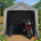 VINGLI Outdoor Portable Storage Shed, Heavy Duty Bike Tent with Roll-up Zipper Door, Waterproof and UV Resistent Carport for Motorcycle, Garden Tools and Firewood (Gray, 8x8x6.7 FT)