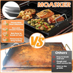 Flat Top Griddle Insert for Outdoor Gas Grill, Universal Cast Iron Griddle for Charcoal Grill, 17" x13" Nonstick Coating Plate with Handle & Grease Groove, for Camping Tailgating