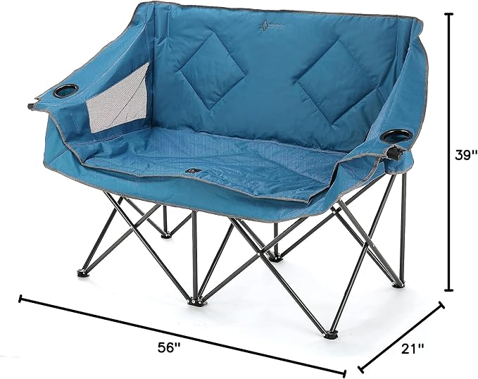 ARROWHEAD OUTDOOR Portable Folding Double Duo Camping Chair Loveseat w/ 2 Cup & Wine Glass Holder, Heavy-Duty Carrying Bag, Padded Seats & Armrests, Supports up to 500lbs, USA-Based Support
