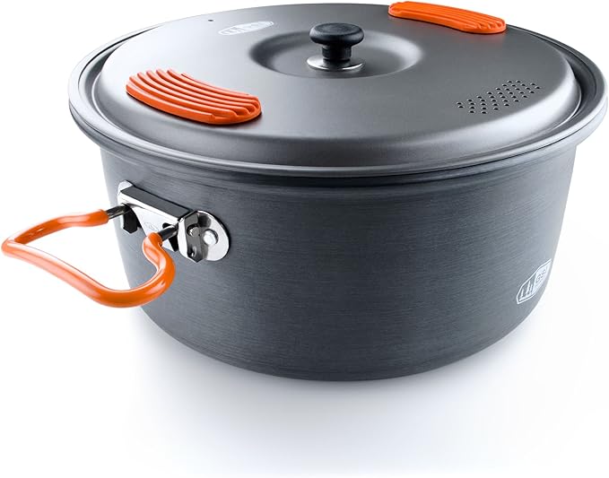 GSI Outdoors Halulite Aluminum Pot, Lightweight Hard Anodized Aluminum Camp & Backpacking Cookware with Lid & Folding Handle
