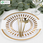 PARTY BARGAINS 13-Inch Charger Plates - 96 Pack, Clear Gold Rim, Heavy-Duty Disposable Chargers for Elegant Dining - Ideal for Weddings and Formal Events