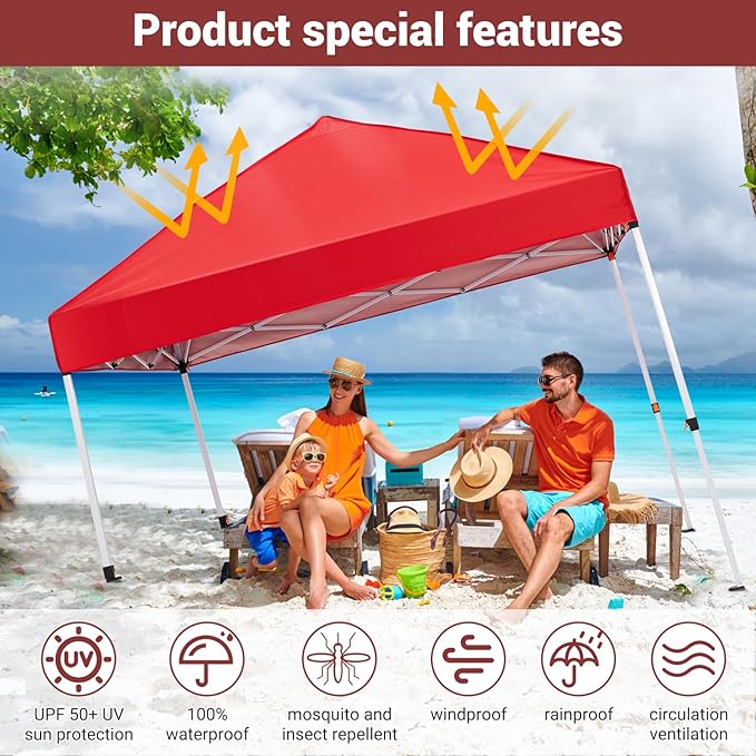 CABIHOME Quick Setup Pop Up Canopy Tent 10x10ft – Waterproof Outdoor Gazebo Shelter with Mesh Sidewalls & Mosquito Netting, Portable Folding Tent for Camping, Patio, Backyard, Events