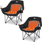 2 Pack Heated Camping Chair - Outdoor Folding Chair with 3 Heat Levels for Back & Seat - Portable Lawn Chair Outdoor Camp Chair (Battery Not Included) Black