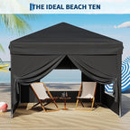 10x10 Pop Up Canopy Tent with 4 SideWalls, Easy Up Canopy with 3 Adjustable Height, Outdoor Sun Shade with 4 Sandbags & Carrying Bag for Camping, Parties,Outdoor Events-Black
