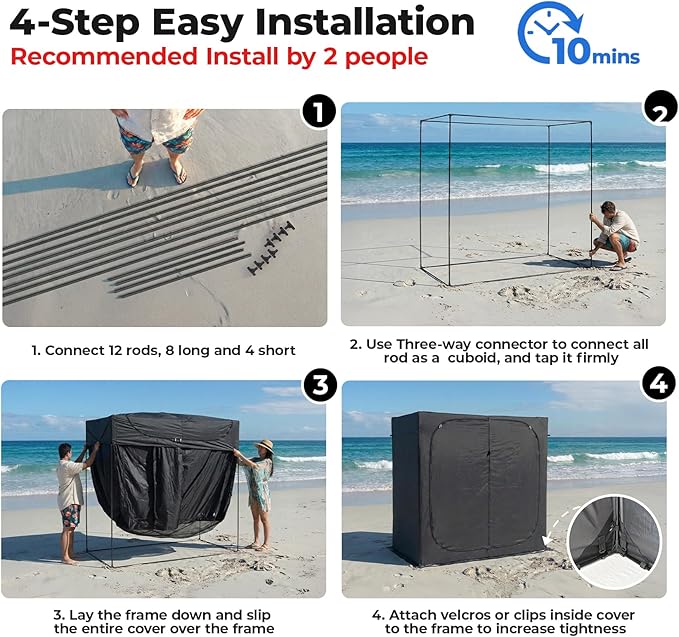 EighteenTek® Shower Tent Camping, 2-Room Portable Changing Room, Outdoor Shower Enclosure, Pop Up Privacy Tent Shelter with Floor & Doors, Waterproof & Lightweight, Camping Toilet Bathroom