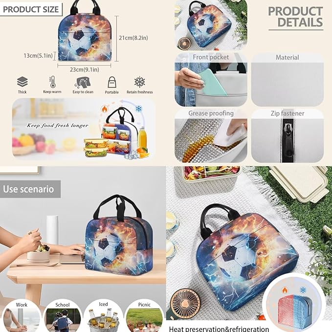 Football Backpack Set 17 Inch with Lunch Box and Water Bottle Bag Pencil Case Big Capacity Lightweight Kids Backpacks for Travel Camping Travel Kindergarten Elementary Middle Bags for School
