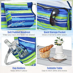 Tangkula Backpack Beach Chair with Table, 5-Position Lay Flat Beach Chairs with Cooler Bag, 2 Cup Holders, Towel Bar, Lightweight Low Folding Beach Chair with Backpack Straps