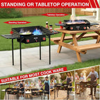 Bestfire 2 Burner Camping Stove with Windpanel& Side Shelves, Bag, Auto Ignition Button,Regulator,150,000 BTU High Pressure Camping Stove Propane Burner With Removable Legs for Outdoor BBQ&Backyard