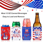 4th of July Can Cooler Sleeves, 18pcs American Flag Beer Drink Can Bottle Cooler Sleeves Collapsible for Fourth of July Coozies Bulk Independence Day Party Decorations Supplies Favors