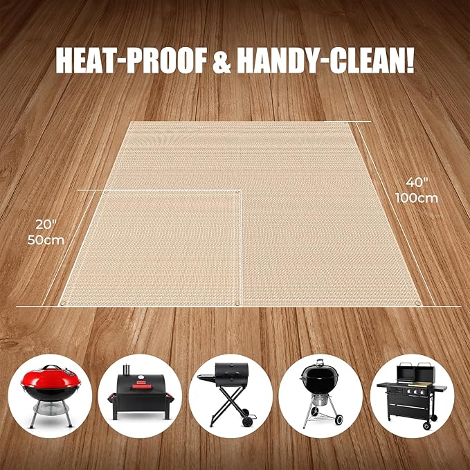 20"x 20" Fire Pit Mat - Fireproof & Heat Resistant Wood Stove Mat for Deck, Patio, Lawn - Fiberglass Insulation Floor Protector for Camping, BBQ, Tent Stoves