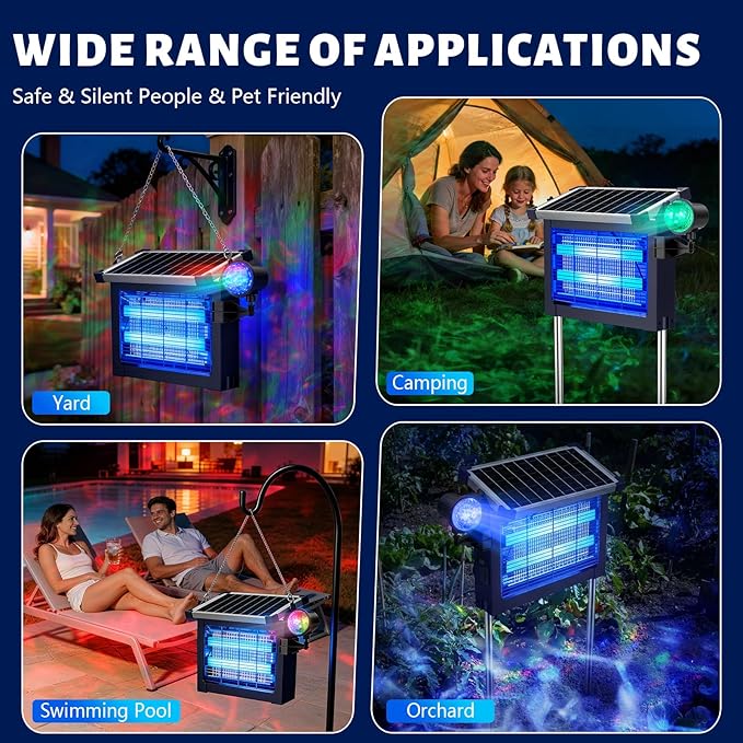 Solar Bug Zapper 4500V with Star Projector, 2-in-1 Outdoor Mosquito Killer, IP66 Waterproof Cordless Fly Trap with Type-C Charging for Patio, Yard & Camping