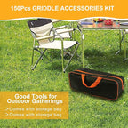 150Pcs Griddle Accessories Kit, Flat Top Grill Accessories Set for Blackstone and Camp Chef, Griddle Spatula Set with Metal Spatula, Enlarged Spatulas, Basting Cover for Outdoor Barbecue