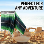 Hydration Nation Authentic Extra Large Mexican Blanket (70"x50") - Handwoven Yoga, Serape- Artisanal Falsa, Beach, Camping, Picnic, Outdoor - Tropical Green